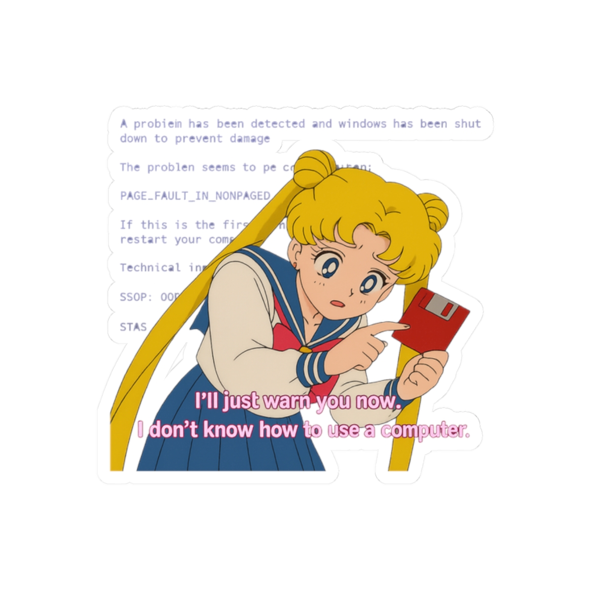 Sailor Moon BSOD Sticker | Funny Tech Glitch Vinyl Decal - alternate angle 3, merchandise