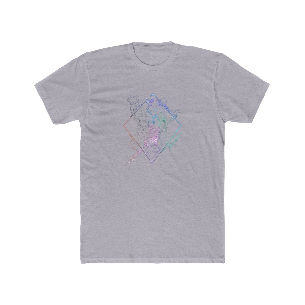 Black T Shirt featuring a rainbow-coloured line drawing of five anime characters within a diamond shape. The text "Sailor Neptune" is written in a stylised font below the diamond - alternate angle 3, merchandise
