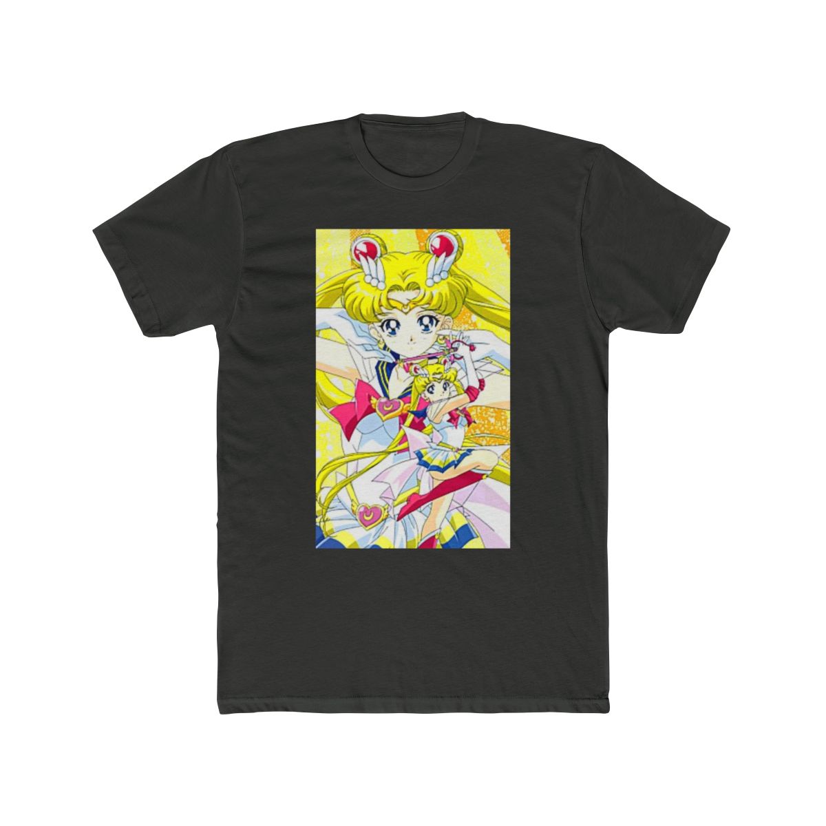 Black T Shirt featuring a rainbow-coloured line drawing of five anime characters within a diamond shape. The text "Sailor Neptune" is written in a stylised font below the diamond - alternate angle 5, merchandise